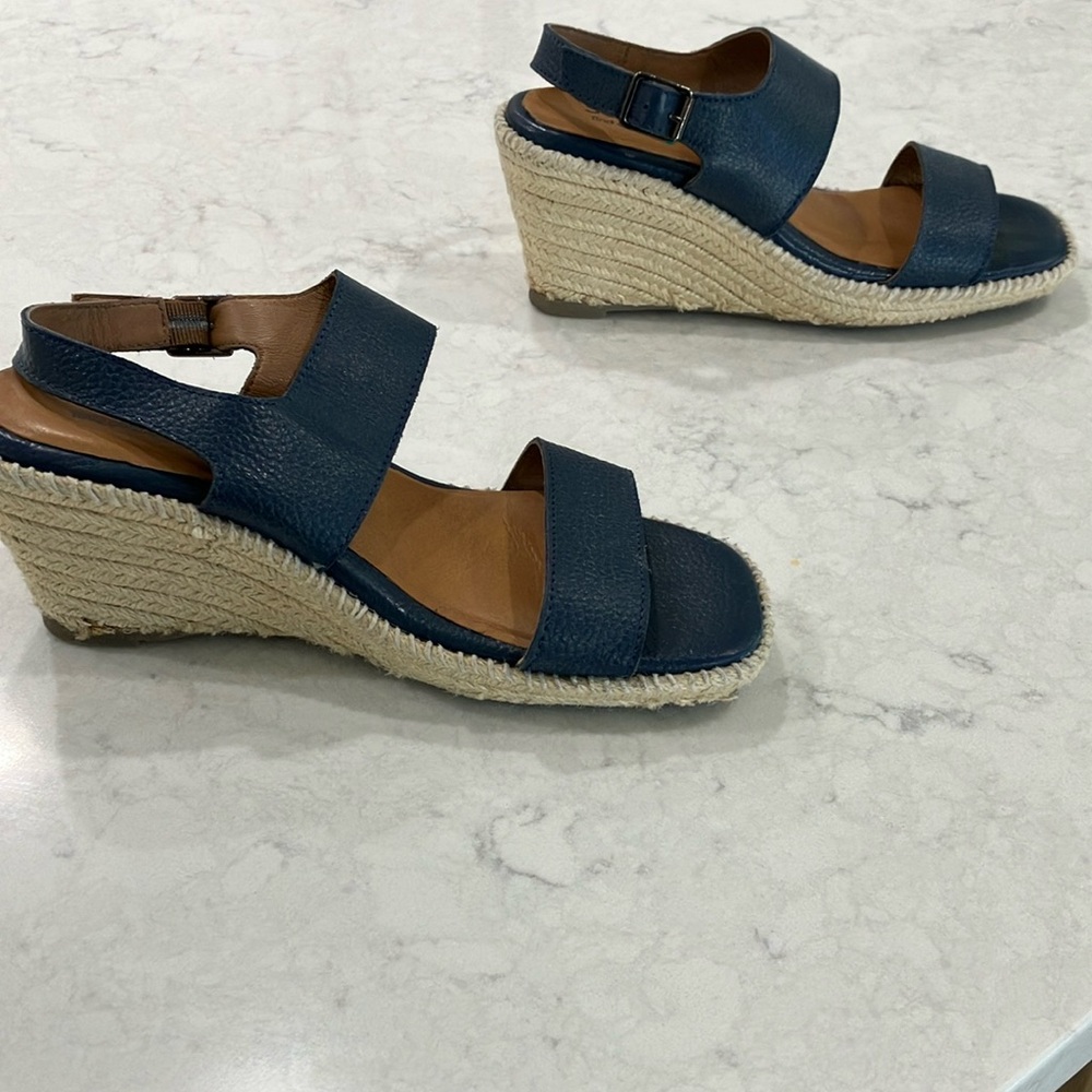 Softwalk Hartley Navy Leather Wedge‎ Espadrille Sandals W/Box Sz 7.5- EUC - Picture 11 of 15